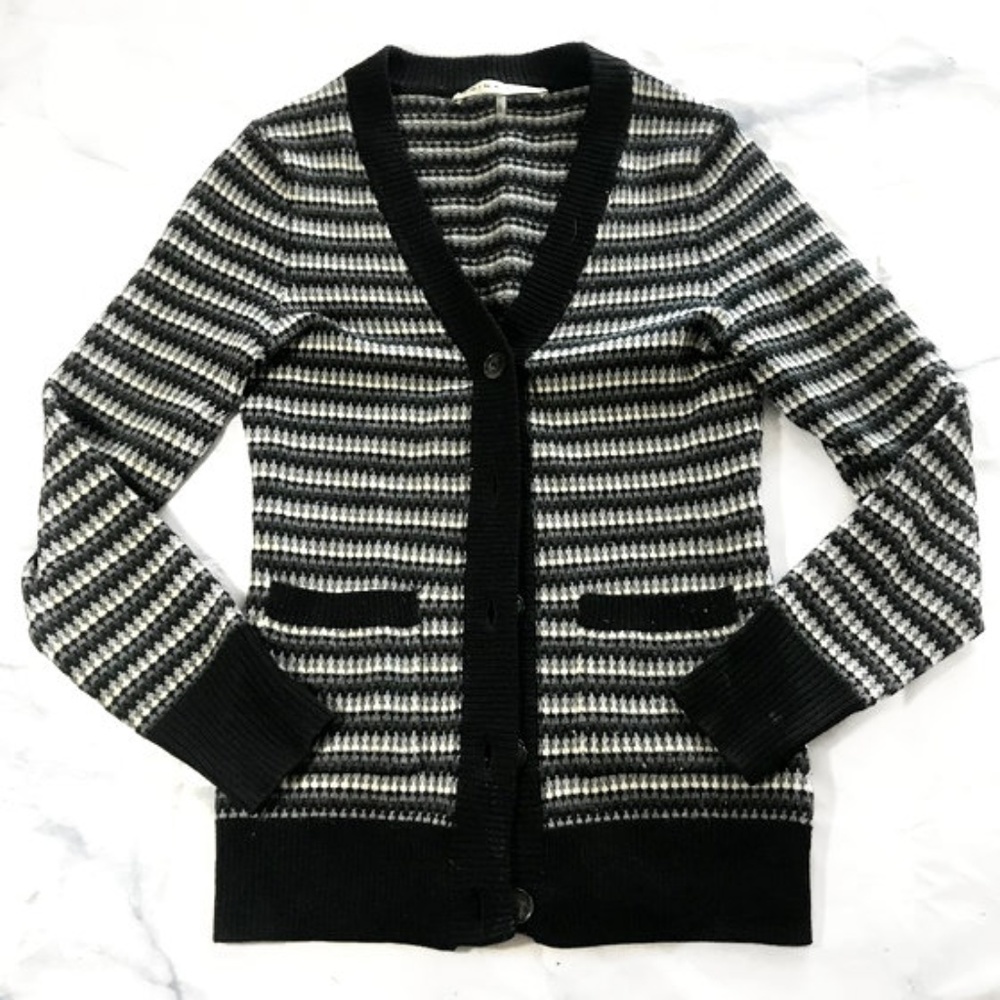 Trina Turk Black & White Striped Cardigan Sweater